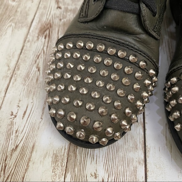 Steve Madden Studded Tarnney Green Combat Boots - Picture 11 of 15